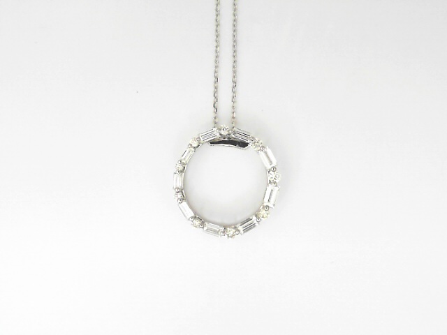 Platinum Round Brilliant Cut Diamonds And Baguette Cut Diamonds Circle Pendant 0.70 Cts
Length: 18 Inch