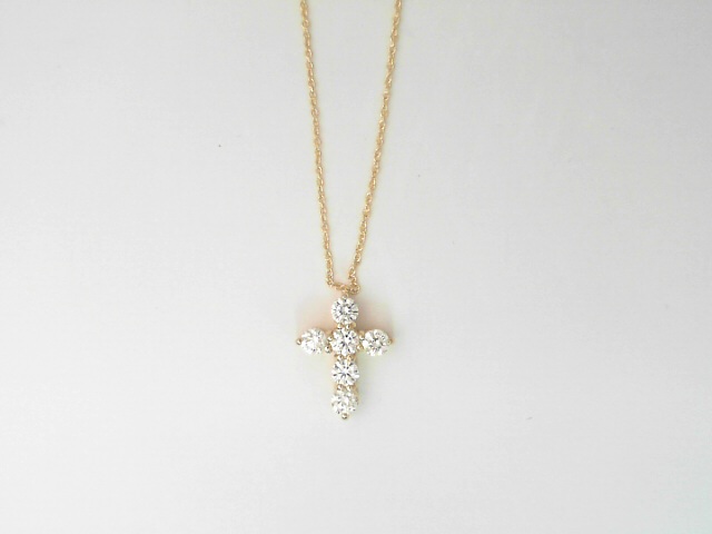 14 Karat Yellow Gold Round Brilliant Cut Diamond Cross 0.45 Cts 
Length: 18 Inch