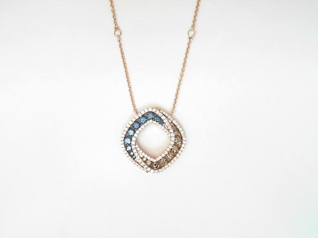 14 Karat Rose Gold White, Brown And Treated Blue Round Brilliant Cut Diamond Square Pendant 1.56 Cts
Length: 18 Inch