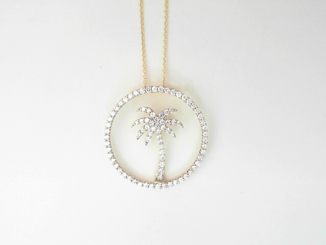 14 Karat Yellow Gold Round Brilliant Cut Diamond Circle Palm Tree Pendant 0.57 Cts
Length: 18 Inch