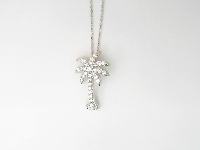 14 Karat White Gold Round Brilliant Cut Diamond Palm Tree Pendant 0.43 Cts
Length: 18 Inch