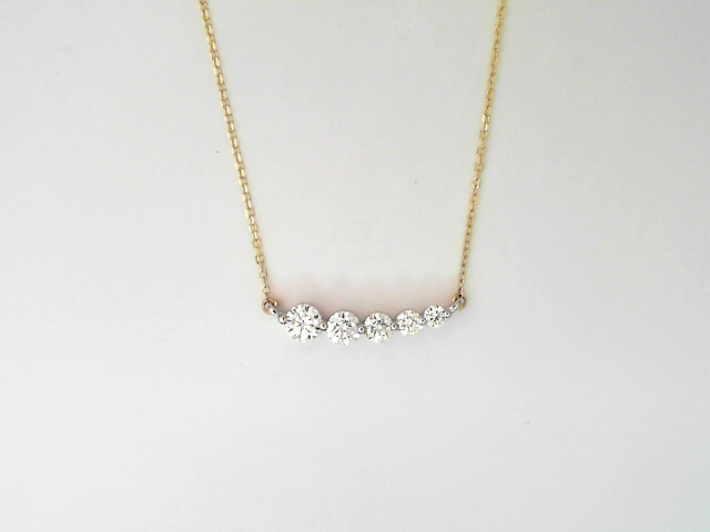 14 Karat Yellow And White Gold Round Brilliant Cut Diamond Graduated Pendant 0.55 Cts 
Length: 18 Inch