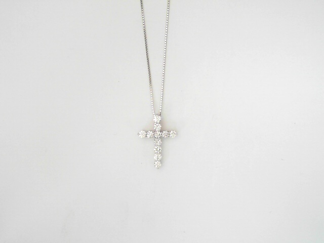 14 Karat White Gold Round Brilliant Cut Diamond Cross 0.55 Cts 
Length: 18 Inch
