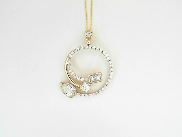 14 Karat Yellow Gold Multi Shaped Cut Diamonds Pendant 1.03 Cts 
Length: 18 Inch
