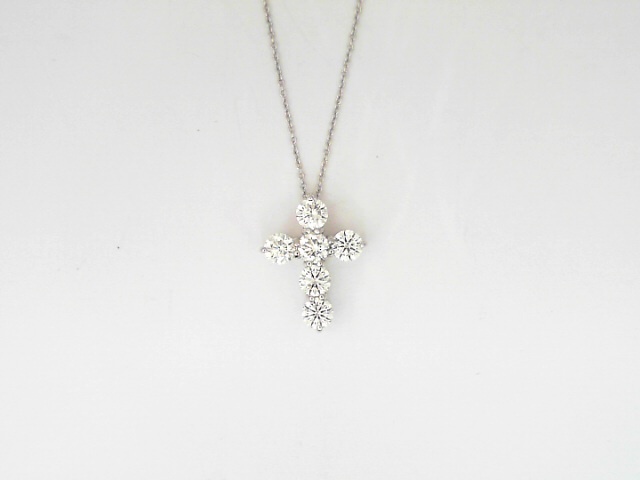 14 Karat White Gold Round Brilliant Cut Diamond Cross 0.97 Cts 
Length: 18 Inch