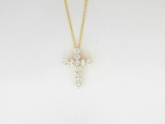 14 Karat Yellow Gold Round Brilliant Cut Diamond Cross 0.55 Cts 
Length: 18 Inch