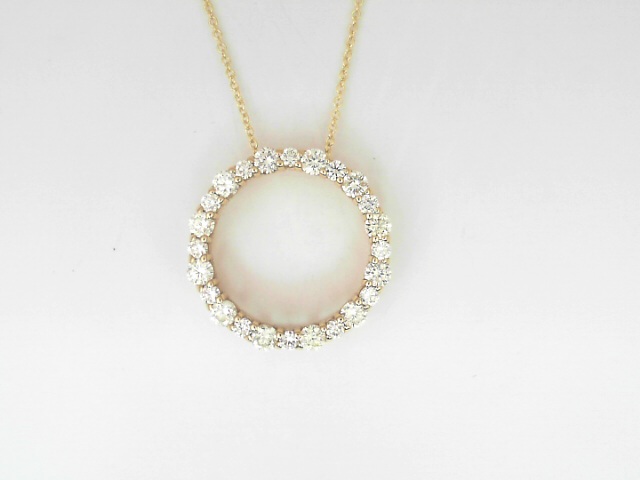 14 Karat Yellow Gold Round Brilliant Cut Diamonds Alternating Circle Pendant 1.53 Cts 
Length: 18 Inch