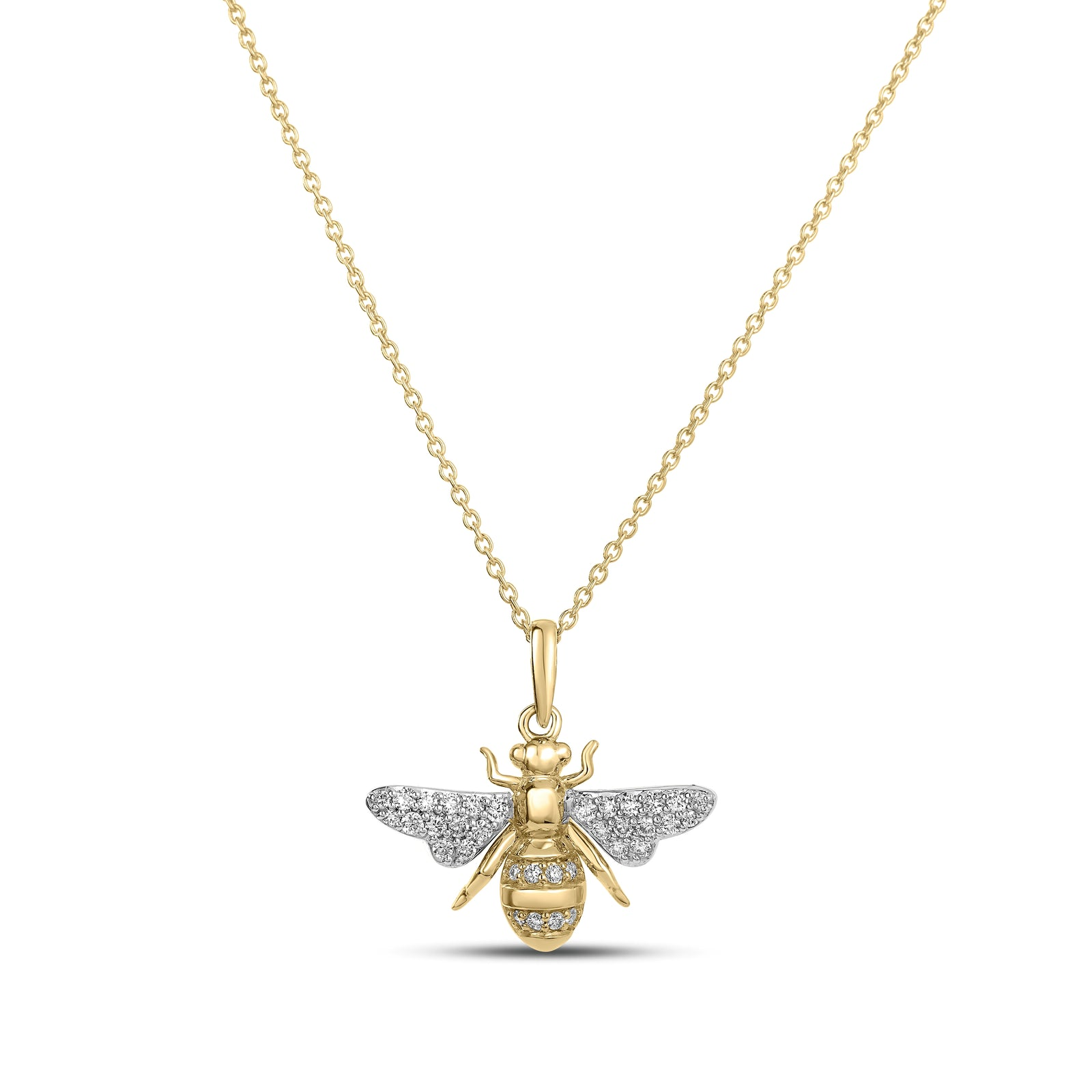 Roberto Coin 18 Karat Yellow And White Gold Tiny Treasures Diamond Bumblebee Necklace 0.15 Cts 
Length: 16 - 18 Inch