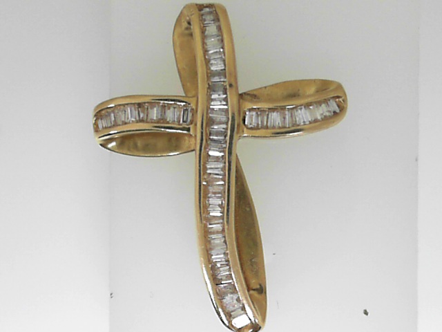 Estate Yellow Gold 14 Karat cross With  .50Tw Baguette Diamonds