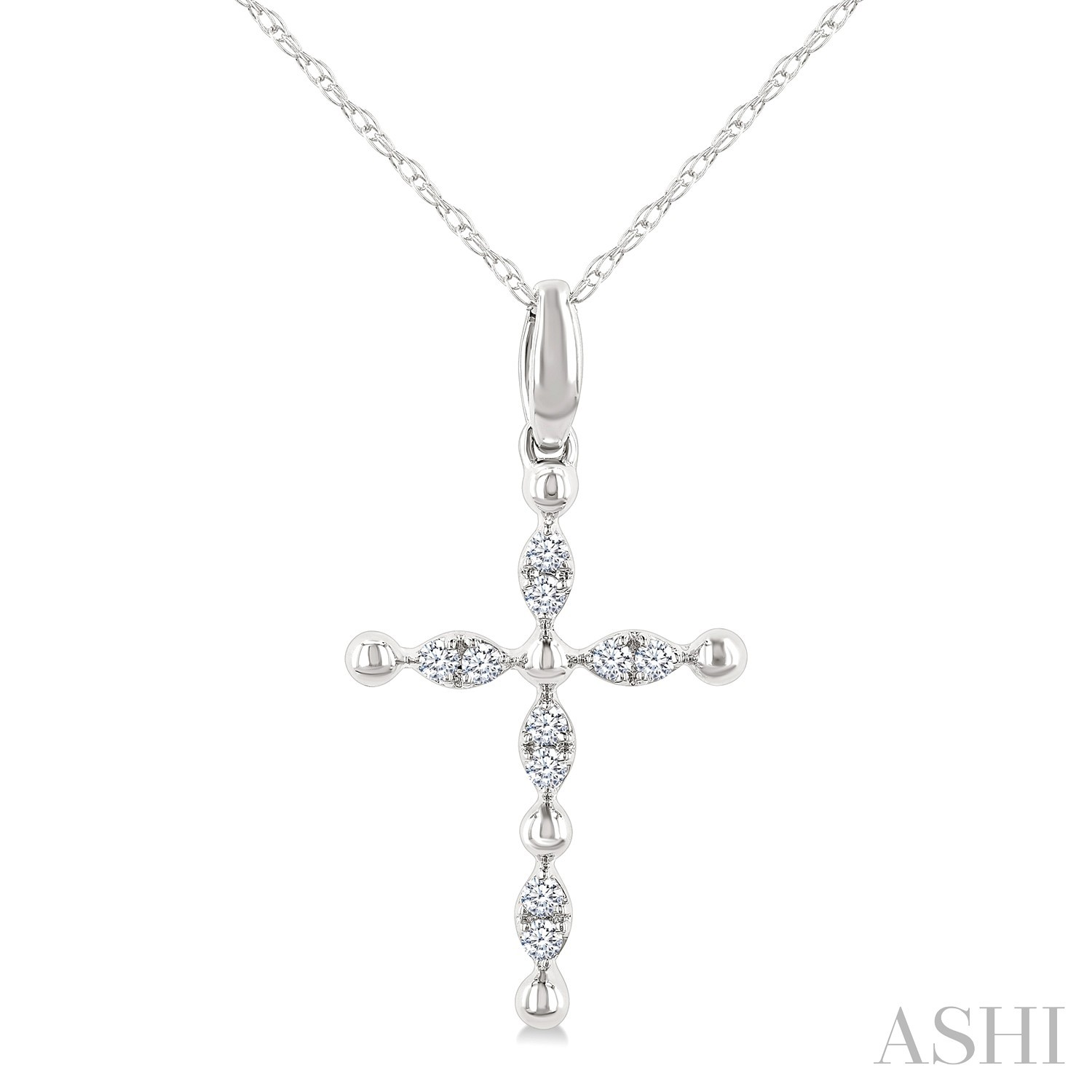 10 Karat White Gold 0.10 Ct Diamond And Beaded Cross 
18 Inch
