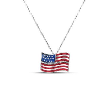 Roberto Coin 18 Karat White Gold Diamond American Flag Pendant 0.06 ct
18 inch