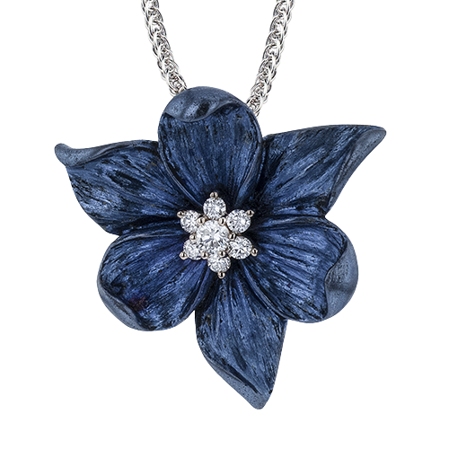 Simong G 18 Karat White Gold & Blue Titanium Flower Pendant With 7=0.25Tw Round G Si1 Diamonds
Length: 19