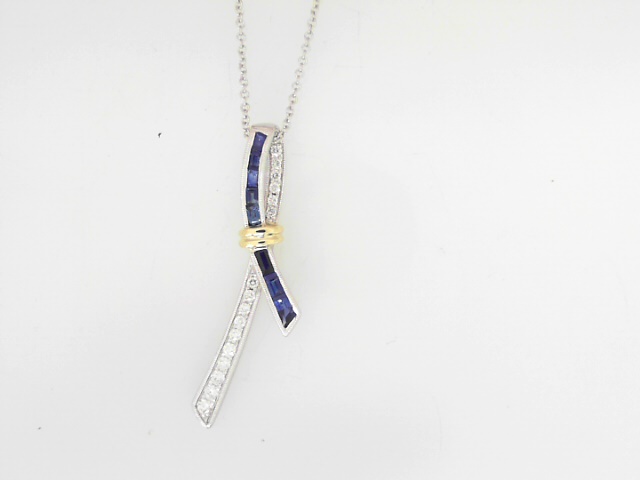 Simon G 18 Karat White & Yellow Gold Sapphire 0.45Ctw & Diamond 0.18Ctw Ribbon Pendant