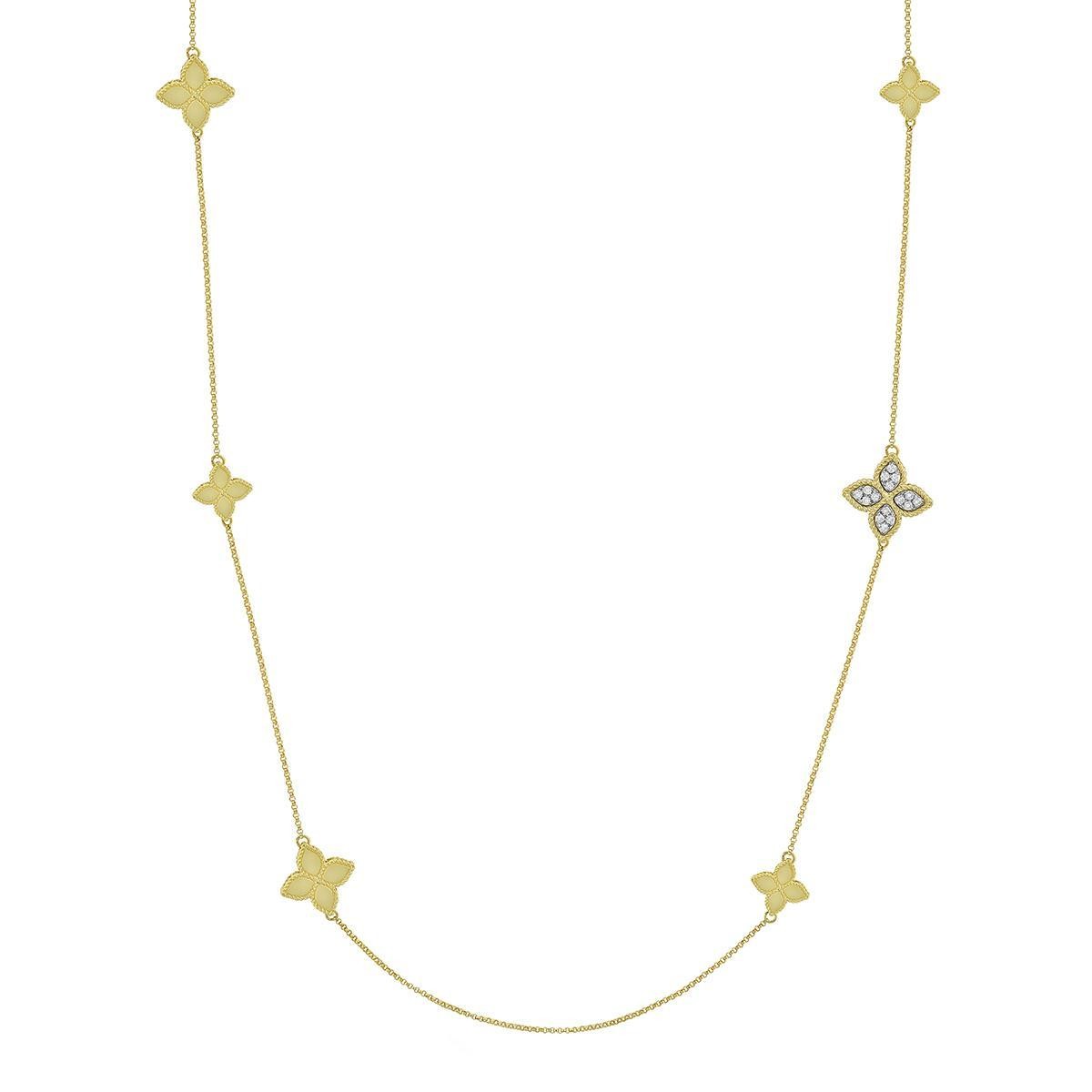 ROBERTO COIN 18K MEDIUM PRINCESS FLOWER ALTERNATING DIAMOND FLOWER NECKLACE
