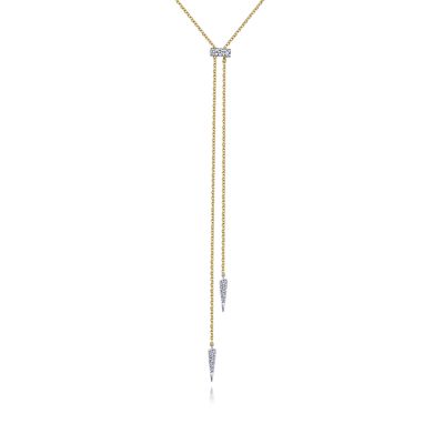 Gabriel & Co 14K Yellow-White Gold Lariat Choker Necklace with Diamond Bar and Spikes