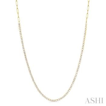 14 Karat Yellow Gold  2.65 Ct Round Brilliant Cut Diamond Line Necklace On Paperclip Chain
18 inch