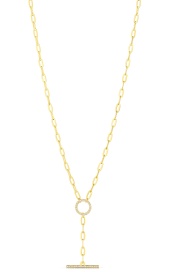 14 Karat Yellow Gold Paperclip Lariat Necklace 42=0.12tw Round Diamonds