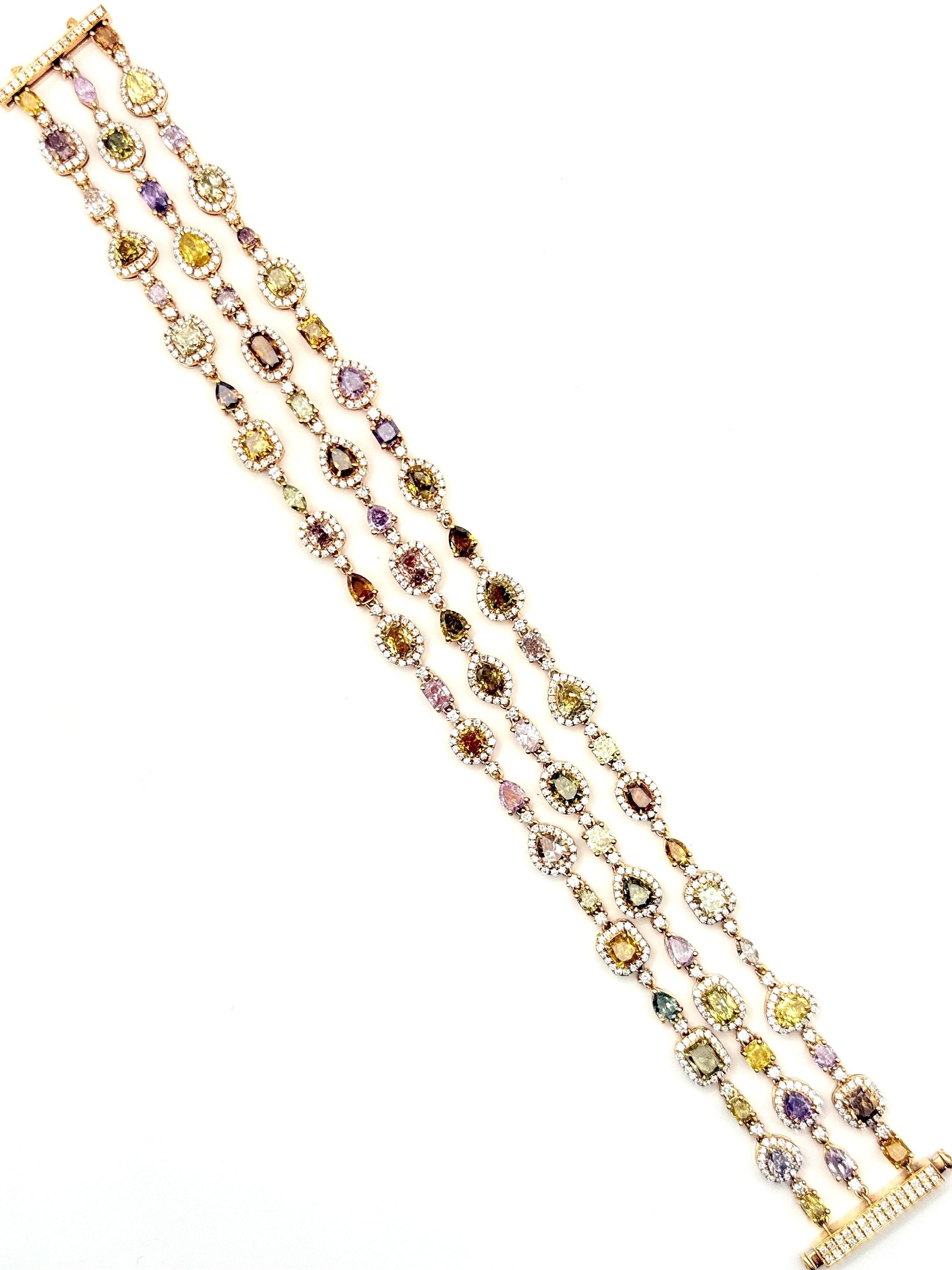 18 Karat Rose Gold Bracelet With 635=3.17Tw Round Diamonds And 67=14.90Tw Fantasy Cut Diamonds