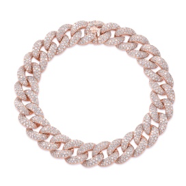 14 Karat Rose Gold 8.61 Ct Round Brilliant Cut Diamond Curb Link Bracelet