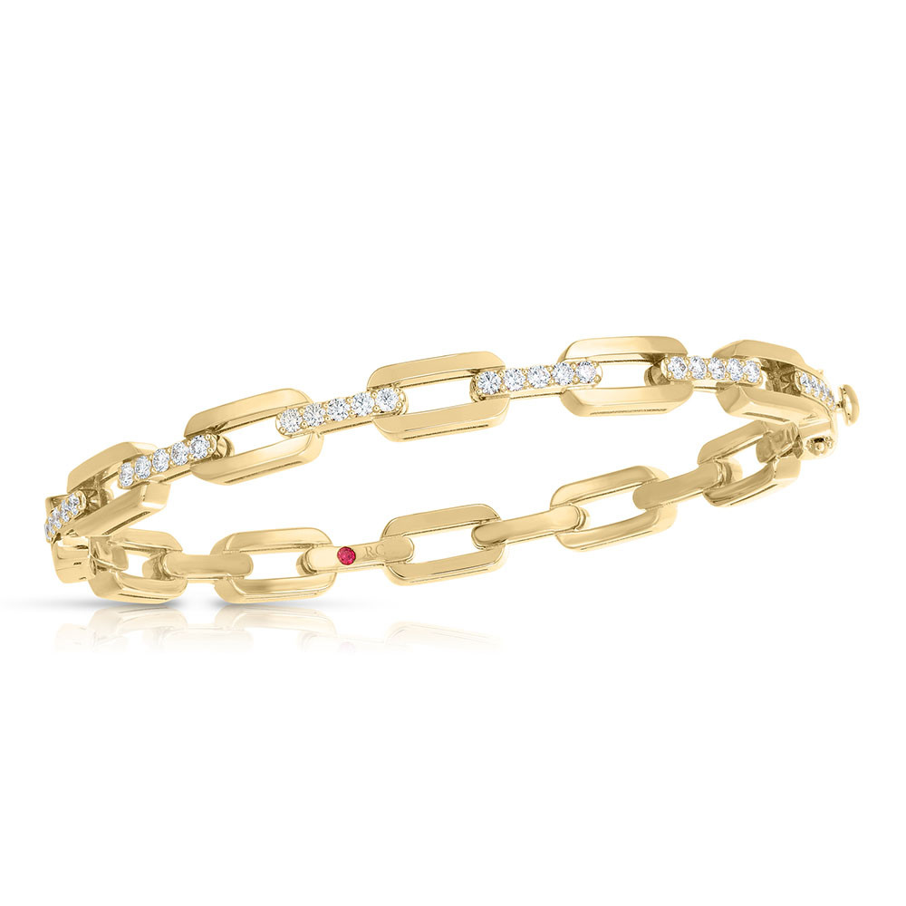 Roberto Coin 18 Karat Yellow Gold Navarra Oro Bangle Bracelet With 30=0.67Tw Round G/H Si1 Diamonds