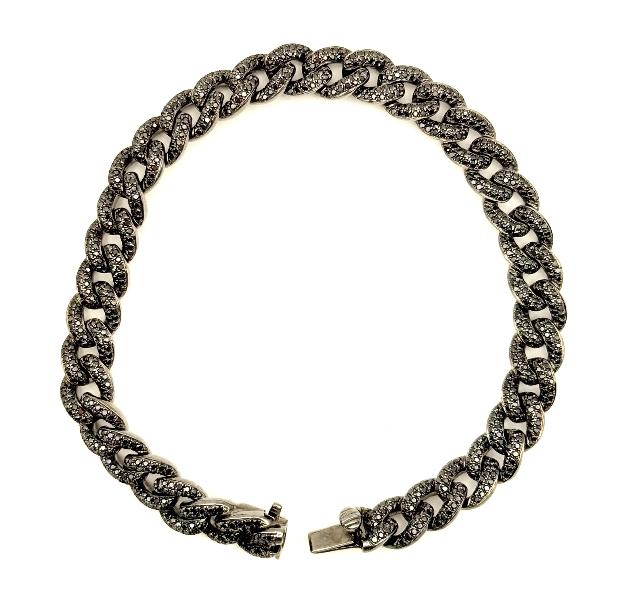 14 Karat Black Rhodium Plated 3.20 Cts Black Diamond Small Link Bracelet  8 Inch