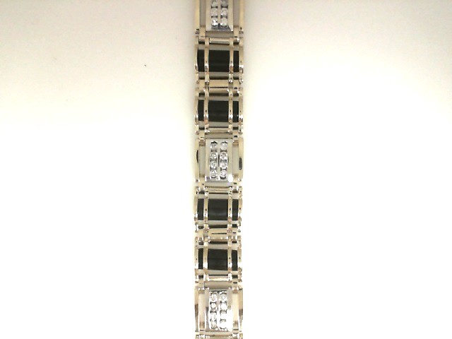 Estate 14 Karat Yellow And White Gold Round Brilliant Cut Diamond and Barrell Oynx Bracelet 8.25 Inch  (AS IS)
Width: 11.5mm