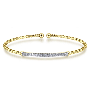 Gabriel & Co 14 Karat Yellow Gold Diamond Pave Bar Bangle  0.33  Ct