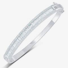 14 Karat White Gold 9mm Wide Bangle Bracelet With 3.82Tw Baguette Diamonds And 3.09Tw Round Diamonds