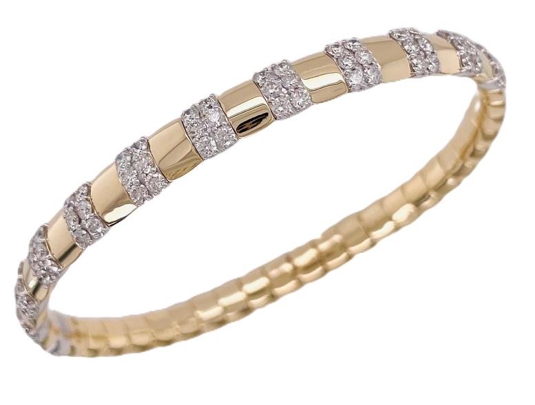 14 KaratYellow/White Gold 6mm Stretch Bangle Bracelet With 72=2.10Tw Round  Diamonds
