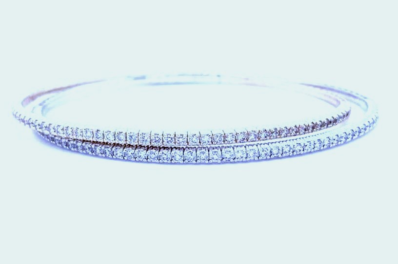 14 Karat White Gold Double Flexible Bangle Bracelet With 1.82Tw Round  Diamonds