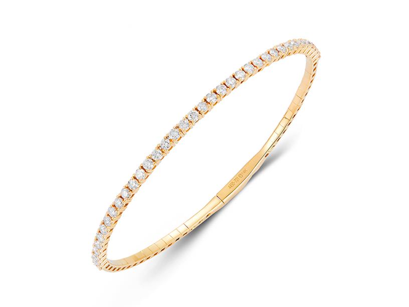 14 Karat Yellow Gold Flexible Bangle Bracelet With 37=1.58Tw Round Diamonds