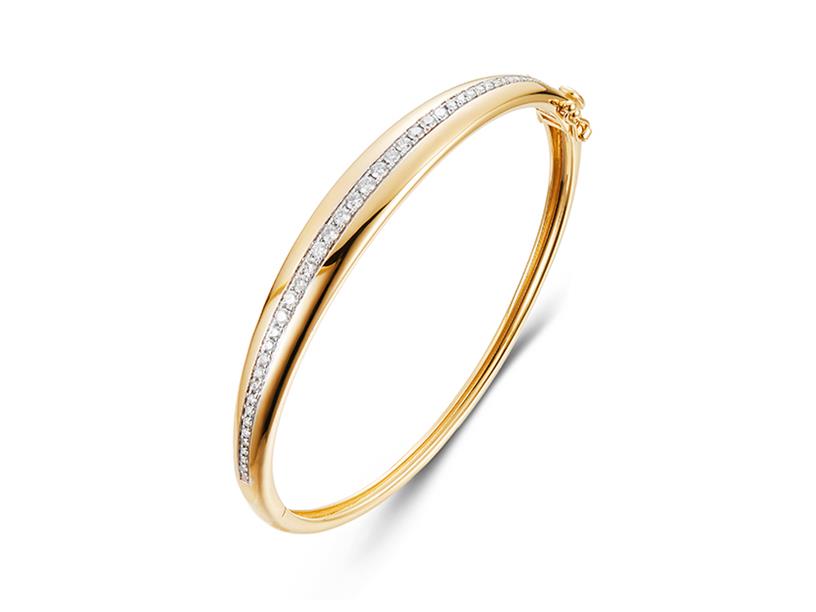 14 Karat Yellow/White Gold  Bangle Bracelet With 0.80Tw Round Diamonds And 0.07Tw Single Cut Diamonds
 Length/Size: 6.5