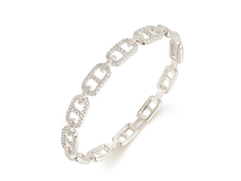 14 Karat White Gold  Anchor link Bangle Bracelet With 1.29Tw Round Diamonds
Length/Size: 6.5