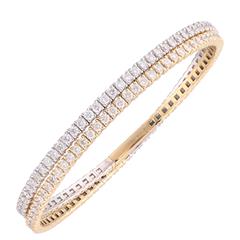 14 Karat Bangle Yellow/White Gold Double Flexible Bracelet With 6.71Tw Round Diamonds 
Length/Size: 6.5