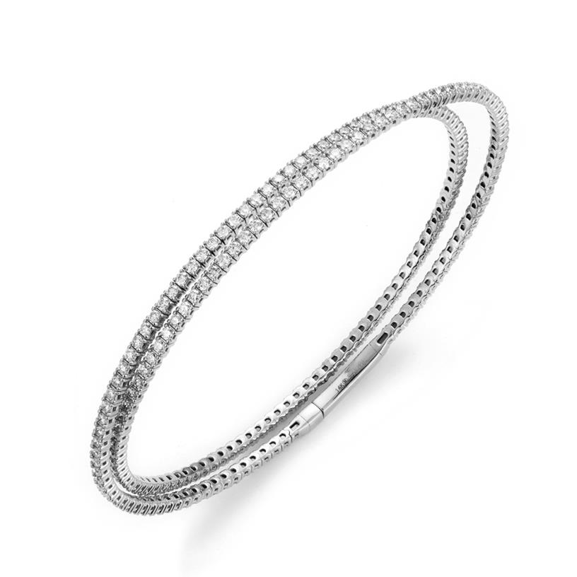 14 Karat White Gold Bangle Double Flexible bracelet With 182=3.65Tw Round Diamonds 
Size: 7