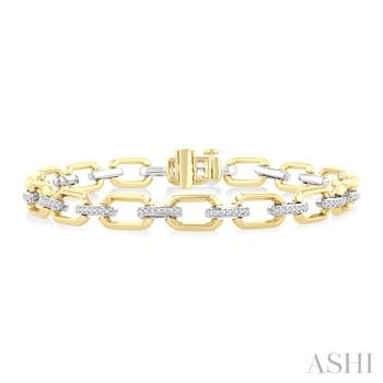 10 Karat Yellow/White Gold Bold Octagon Shape Link Round Brilliant Cut Diamond Fashion Bracelet 0.34 Ct
Length: 7 Inch