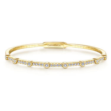 Gabriel & Co 14 Karat Yellow Gold Bezel Station Diamond Bangle 0.55Tw