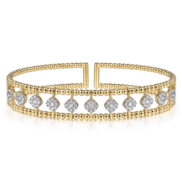 Gabriel & Co 14 Karat Yellow Gold Bujukan Diamond Cuff Bangle 0.74Tw