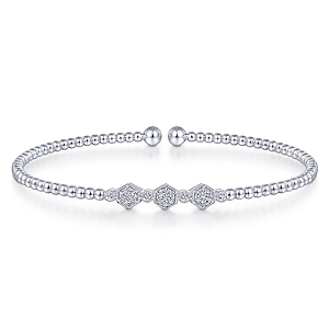 Gabriel & Co 14K White Gold Bujukan Bead and Hexagon Cluster Diamond Bangle-0.13Ct