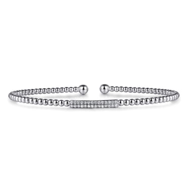 14 Karat White Gold Bujukan Double Row Bead Bangle with Diamond-0.13Ct
