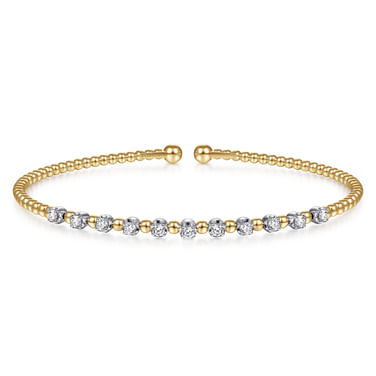 Gabriel & Co 14 Karat White-Yellow Gold Bujukan Station Diamond Split Bangle-0.37Ct
 5.75