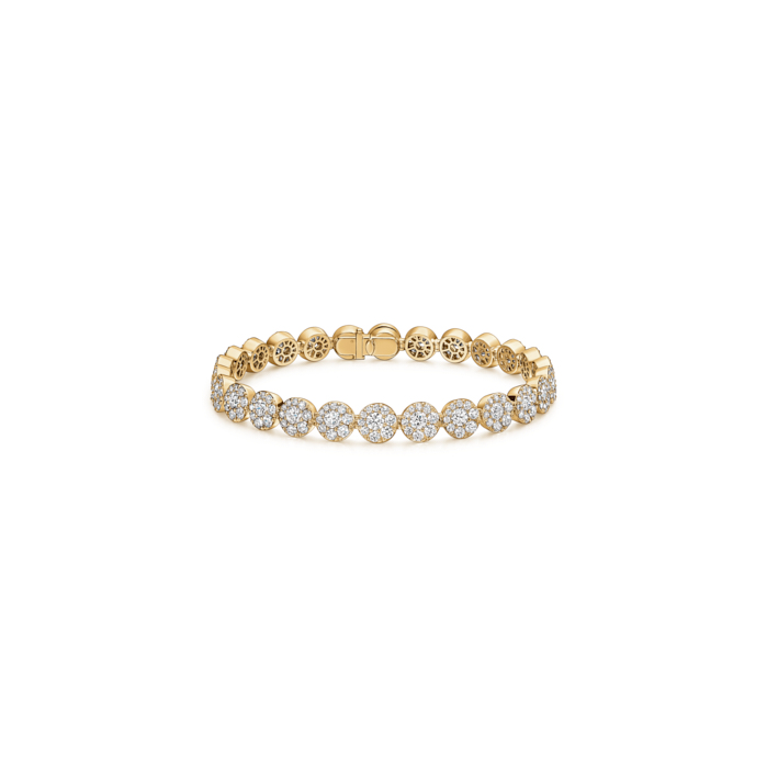 Hearts On Fire 18 Karat Yellow Gold Round Brilliant Cut Diamond Tessa Bracelet  6.56 cts
7 Inch