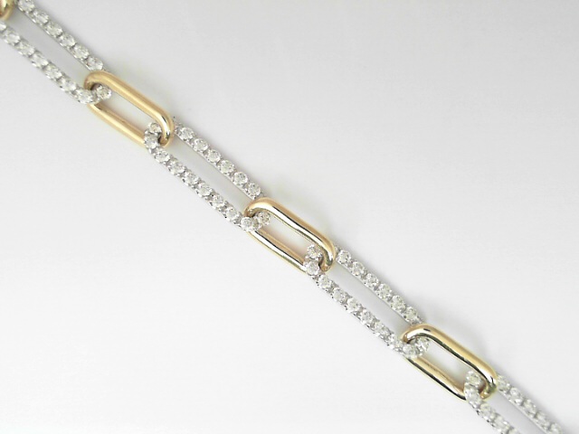 14 Karat Yellow And White Gold Round Brillinat Cut Diamond Fancy Link Bracelet 2.67 Cts
Length/Size: 7 Inch