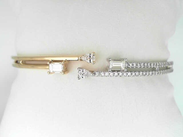 14 Karat Yellow Gold  And Platinum Multi Shaped Cut Diamond Bangle Bracelet 1.0 Cts
Size: 6.5