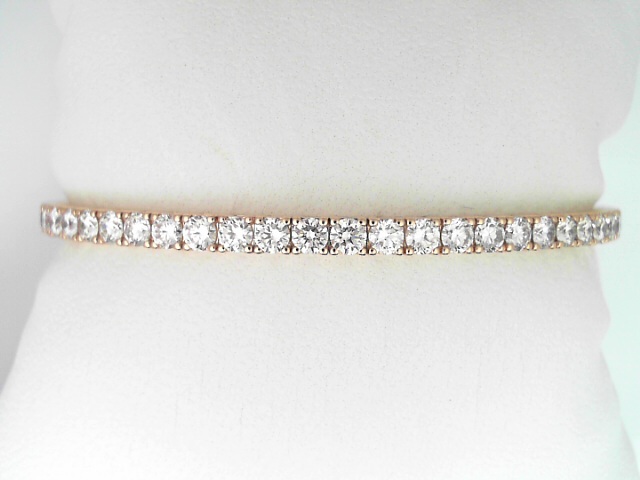 18 Karat Rose Gold Round Brilliant Cut Diamond Flexible Bangle Bracelet 3.04 Cts 
Size: 6.75