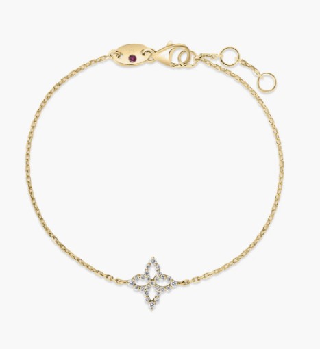 Roberto Coin 18 Karat Yellow Gold Diamond Princess Outline Tapered Flower Bracelet 0.13 Cts 
Length: 7.25 Inch