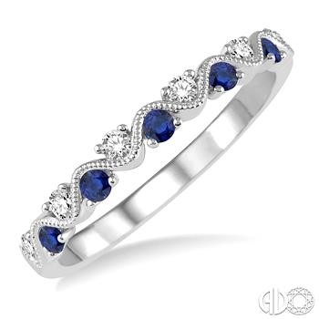 14 Karat White Gold Sapphire And 0.15 ct Diamond Miligrain Band