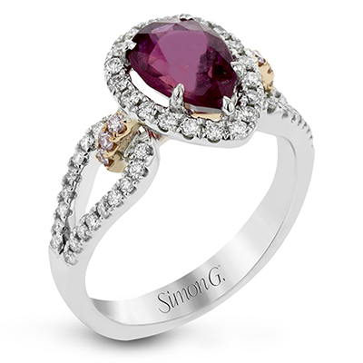 Simon G 18 Karat White And Rose Gold 2.17 Ct Ruby With 0.07 Ct Pink Diamond And  0.40Ct Diamond Ring