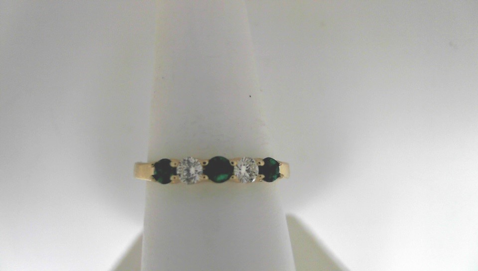 14 Karat Yellow Gold 5 Alternating Gemstone Band With 3=0.32Tw Round Emeralds And 2=0.20Tw Round Diamonds
Ring Size: 7