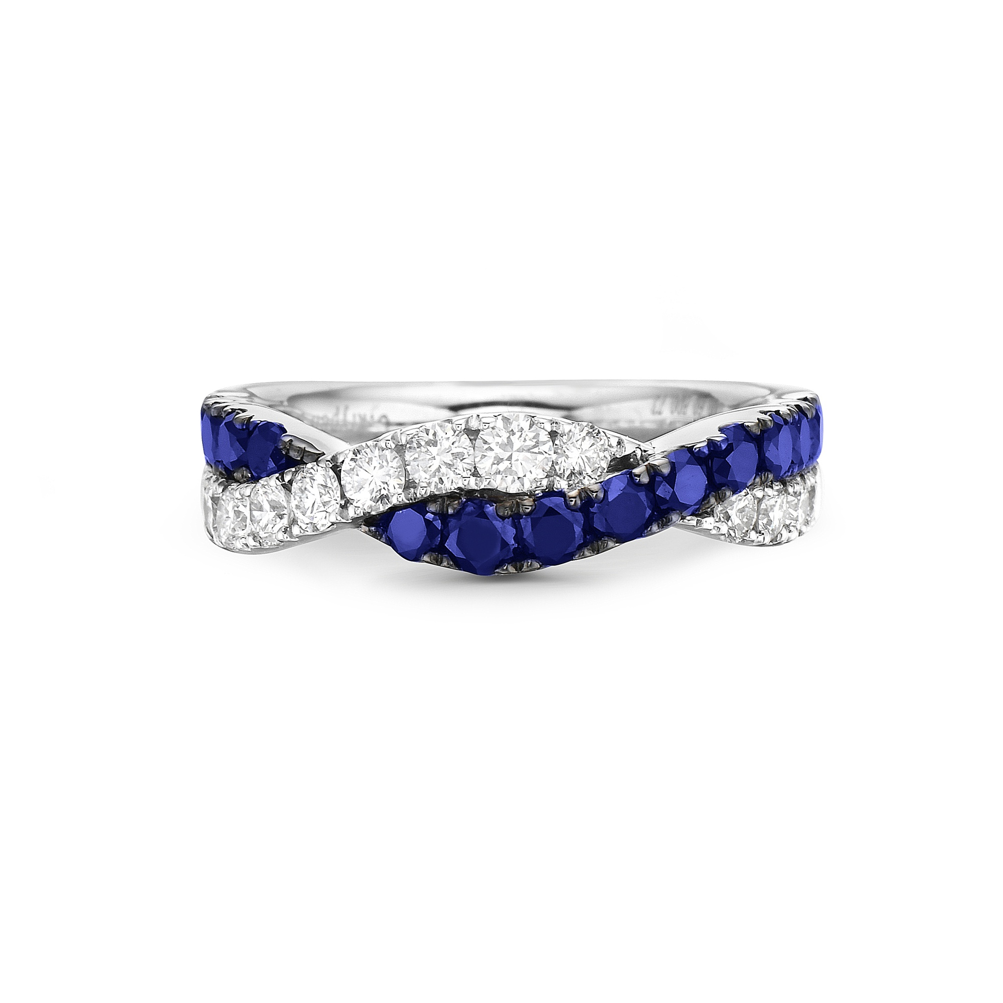 Charles Krypell 18 Karat White Gold Twist Ring With Round Sapphires 0.77Tw And Diamonds 0.63Tw
Ring Size: 6.5